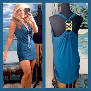 ⭐️Pronto USA, Gorgeous Ruched Vibrant BodyCon,Form Flattering, Metal Back, L